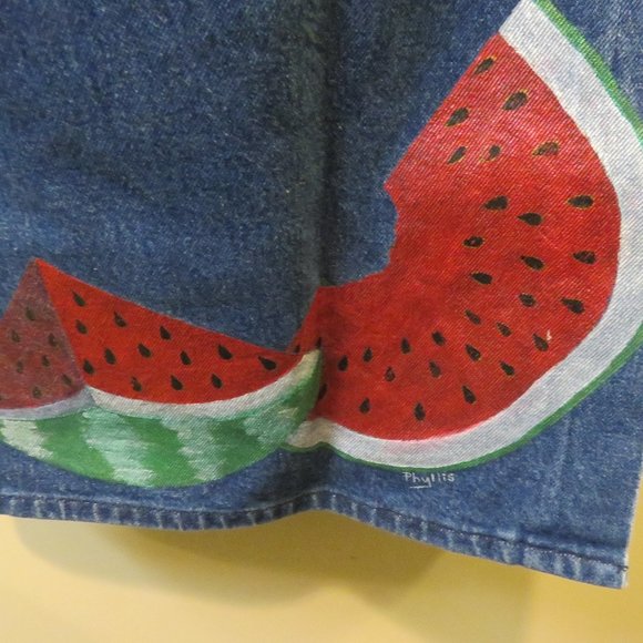 VINT DENIM JEAN SKIRT  WATERMELON DESIGN, 8 PETITE - Picture 2 of 6